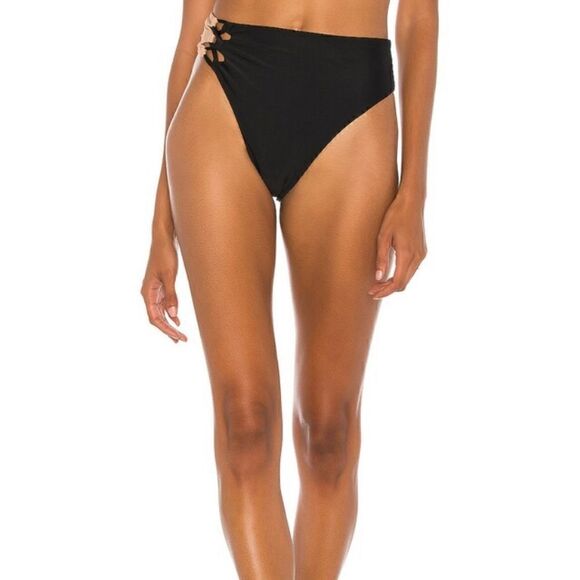 Camila Coelho Andres High Waist Bottom in Black & Nude Medium NWT - Picture 2 of 7